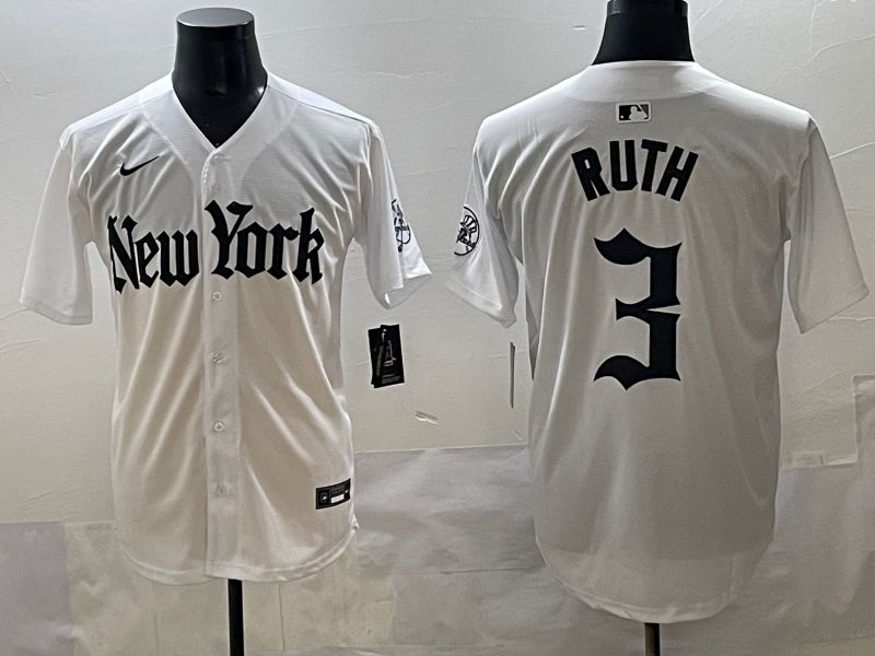 Men 2025 New York Yankees 3 Ruth White Five generations Joint Name Nike MLB Jersey style 31